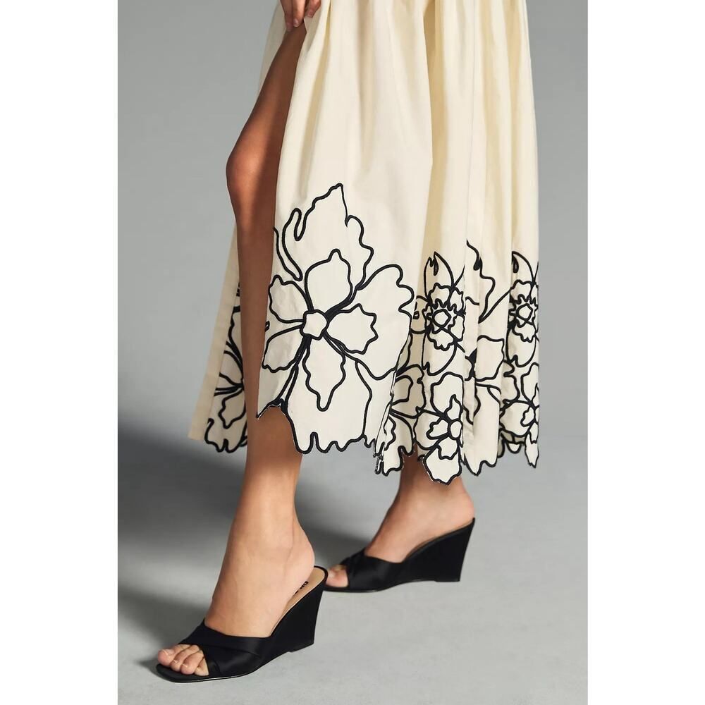 New Anthropologie Forever That Girl Tiered Deep V Cream Embroidered Dress L - Picture 4 of 12